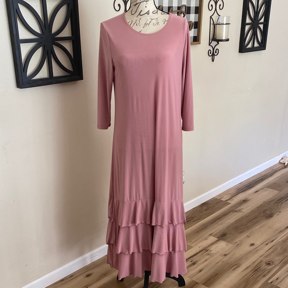 Chic Mauve Long Sleeve Ruffle Dress
